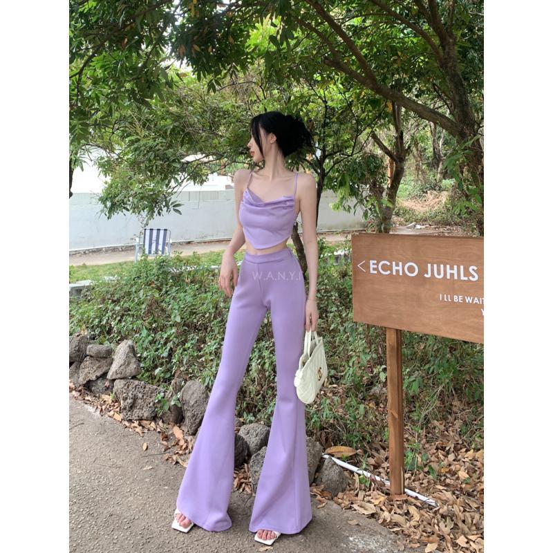 W.A.N.Y.I 性感辣妹綁帶吊帶背心上衣+高腰休閒直筒微喇叭褲套裝-細節圖6