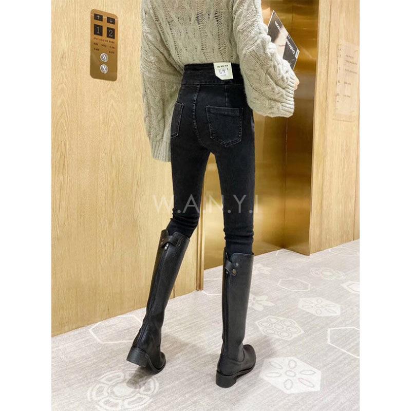 W.A.N.Y.I 高腰雙扣牛仔褲女修身顯瘦小脚褲彈力鉛筆褲-細節圖3