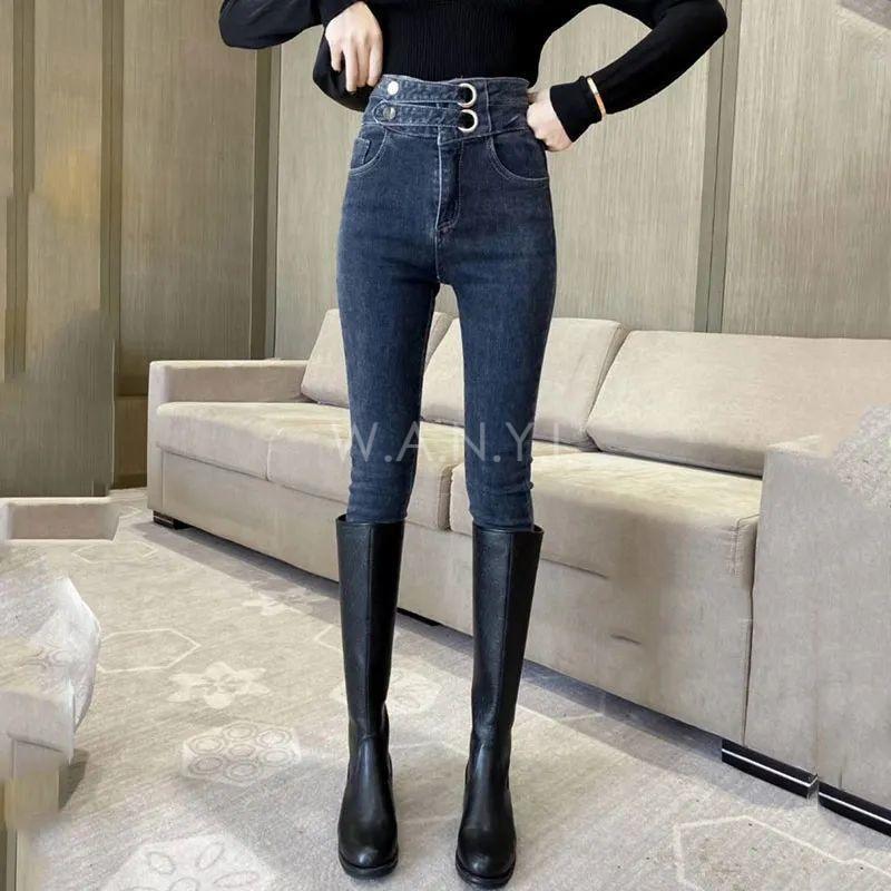 W.A.N.Y.I 高腰雙扣牛仔褲女修身顯瘦小脚褲彈力鉛筆褲-細節圖6