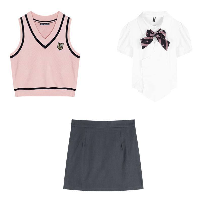 W.A.N.Y.I 學院風背心+泡泡袖襯衫兩件套-細節圖6