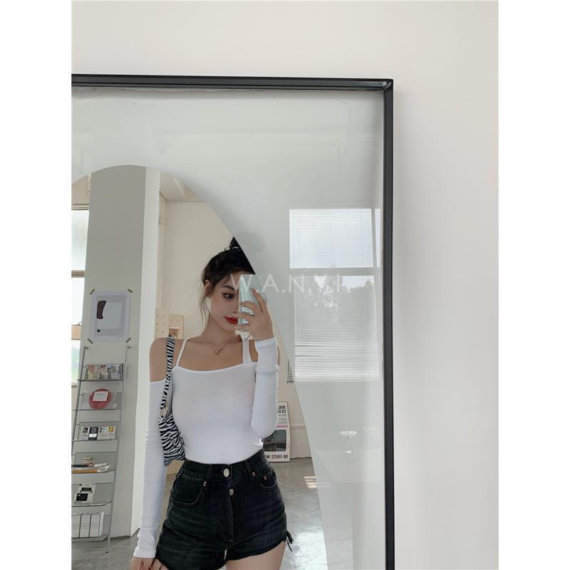 W.A.N.Y.I 性感不規則露肩兩穿吊帶T恤上衣-細節圖4