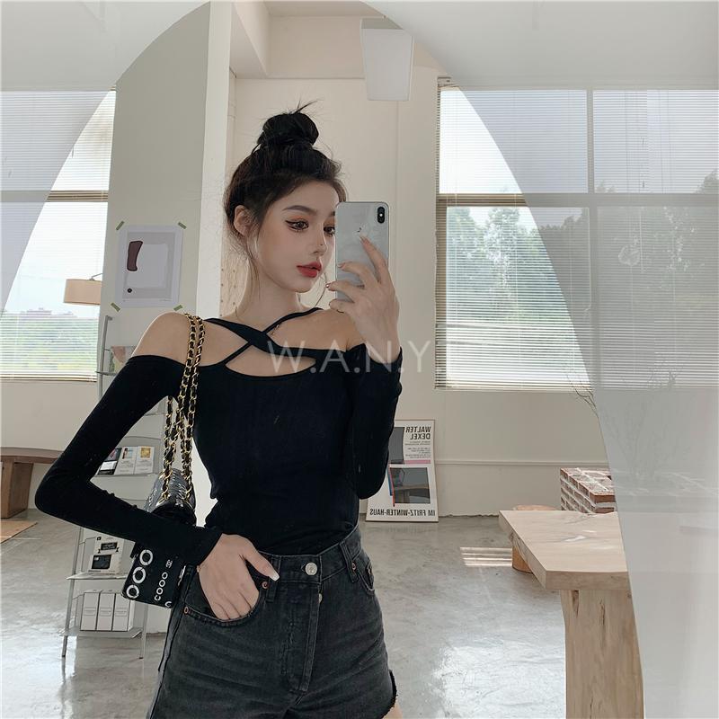 W.A.N.Y.I 性感不規則露肩兩穿吊帶T恤上衣-細節圖6