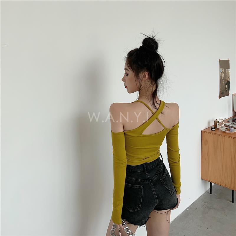 W.A.N.Y.I 性感不規則露肩兩穿吊帶T恤上衣-細節圖7
