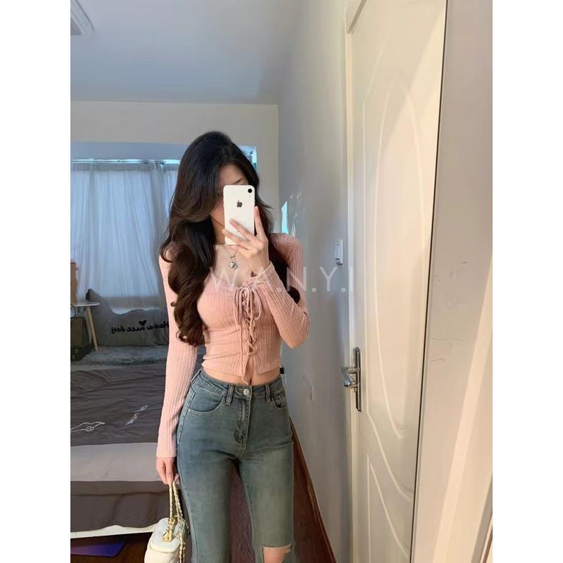 W.A.N.Y.I 性感綁帶修身短款長袖T恤-細節圖3