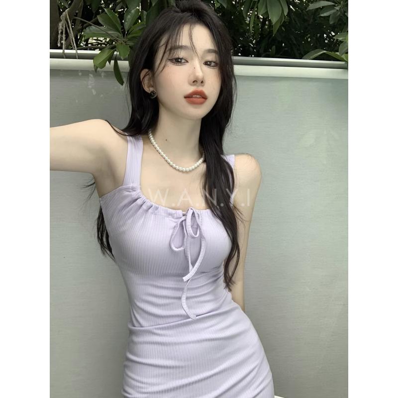 W.A.N.Y.I 顯瘦針織吊帶連衣裙 洋裝-細節圖4