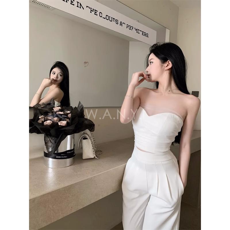 W.A.N.Y.I 甜辣抹胸背心上衣+高腰西裝休閒寬褲兩件套 套裝-細節圖2