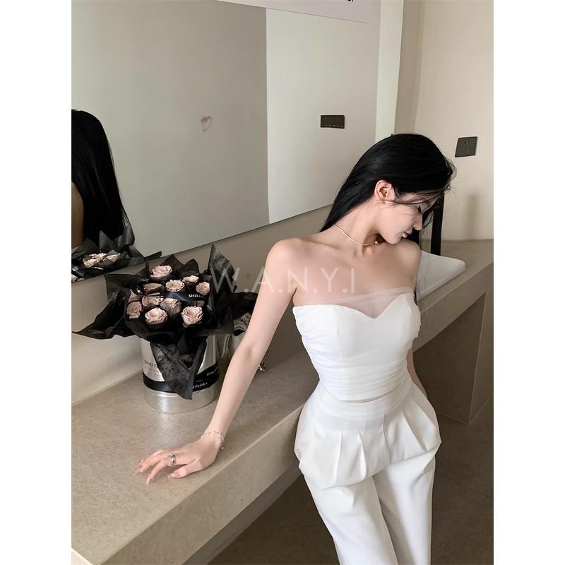 W.A.N.Y.I 甜辣抹胸背心上衣+高腰西裝休閒寬褲兩件套 套裝-細節圖3