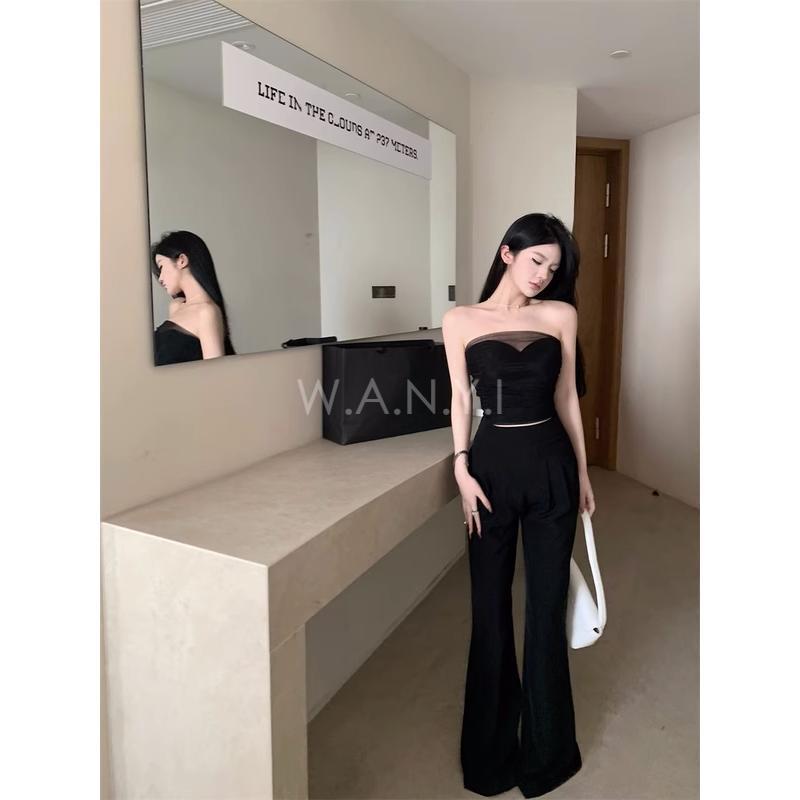 W.A.N.Y.I 甜辣抹胸背心上衣+高腰西裝休閒寬褲兩件套 套裝-細節圖6