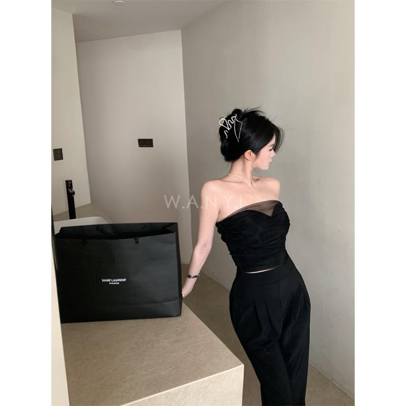 W.A.N.Y.I 甜辣抹胸背心上衣+高腰西裝休閒寬褲兩件套 套裝-細節圖7