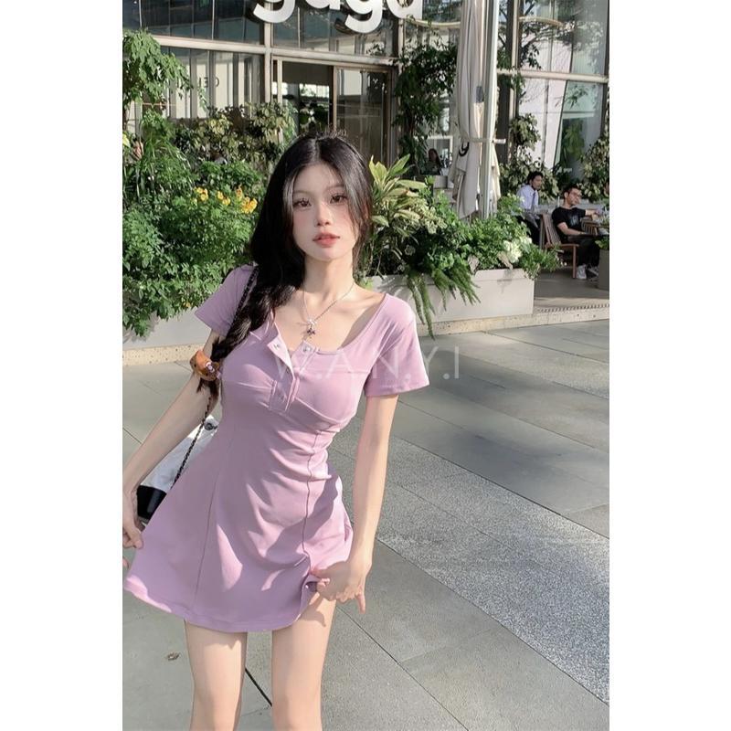 W.A.N.Y.I  方領短袖連衣裙 洋裝-細節圖2