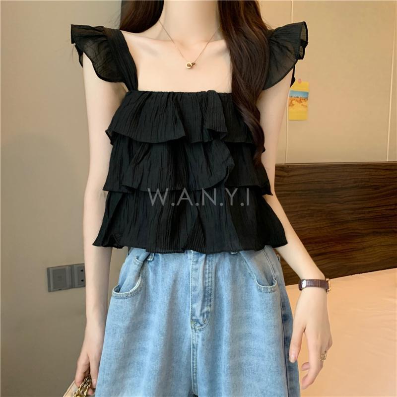 W.A.N.Y.I 法式小飛袖雪紡衫上衣-細節圖2