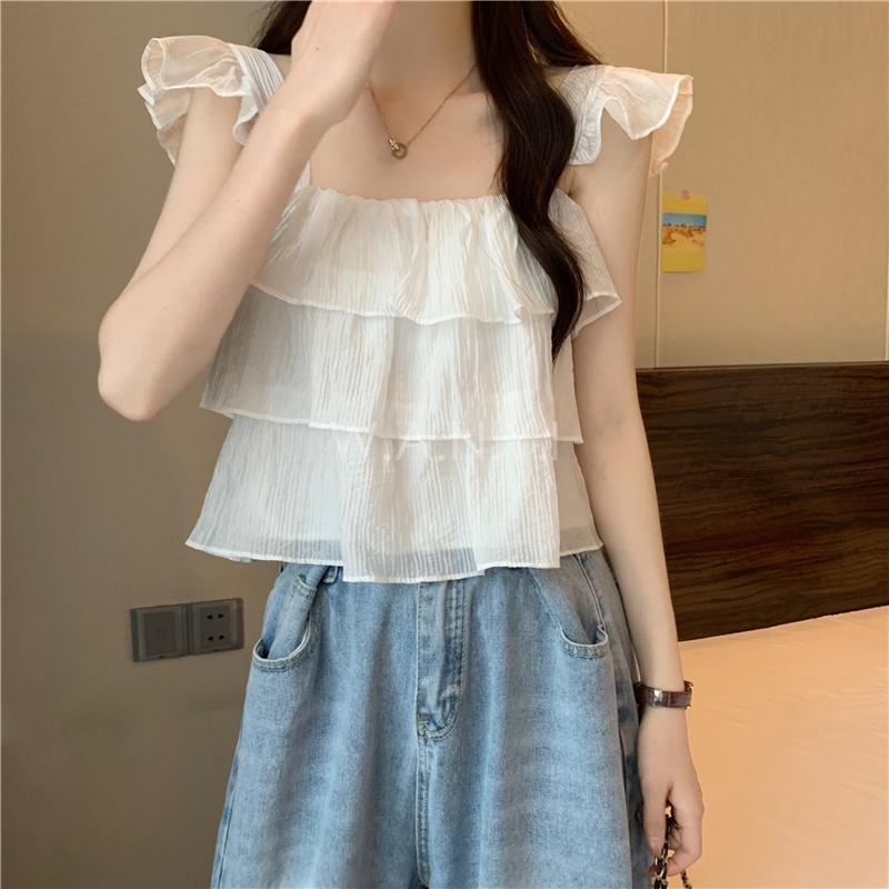 W.A.N.Y.I 法式小飛袖雪紡衫上衣-細節圖3