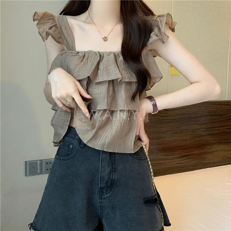 W.A.N.Y.I 法式小飛袖雪紡衫上衣-細節圖4