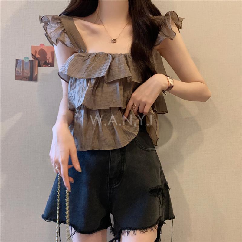 W.A.N.Y.I 法式小飛袖雪紡衫上衣-細節圖7