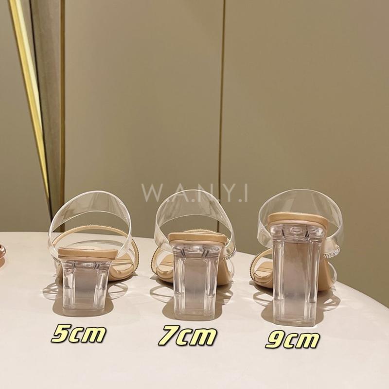 W.A.N.Y.I 一字帶絕美法式水鑽透明水晶高跟鞋-細節圖5