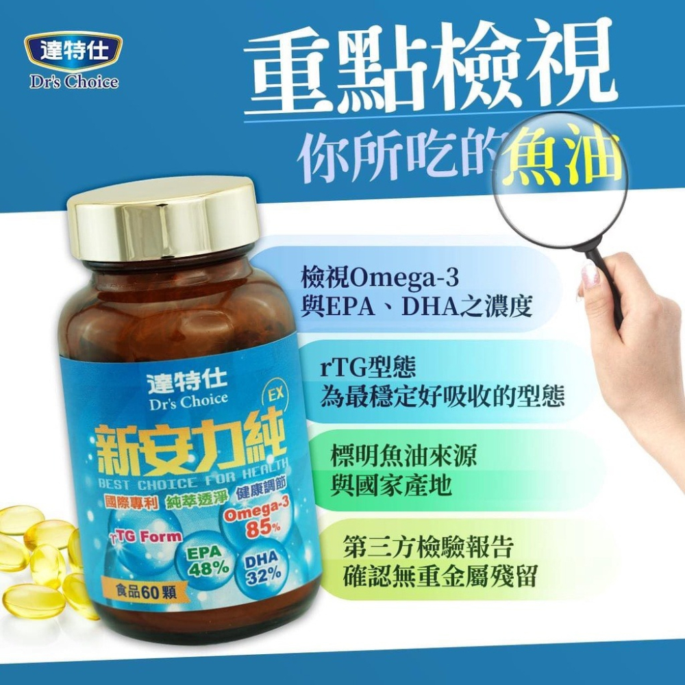 ⭐澄星藥局⭐【買三送一🔥】 達特仕 新安力純 EX 精純魚油 60粒 (膠囊)  Dr＇s Choice-細節圖4