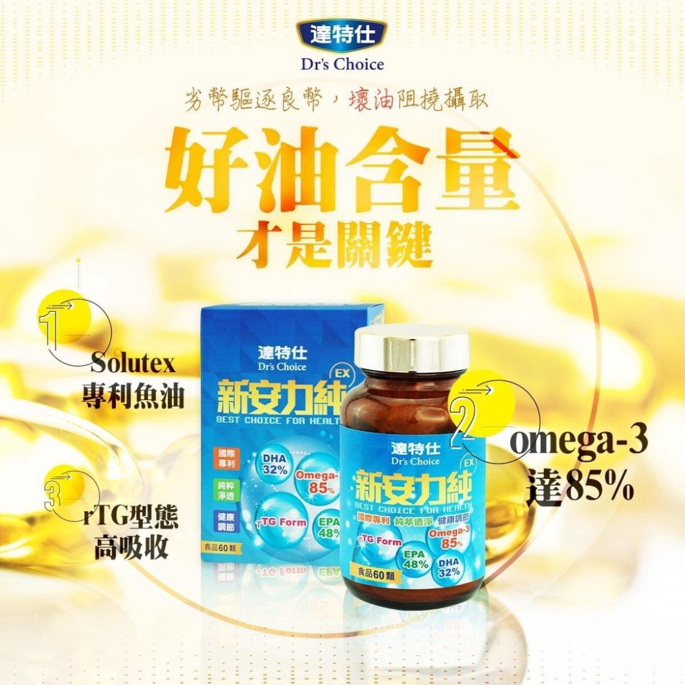 ⭐澄星藥局⭐【買六送一🔥】 達特仕 新安力純 EX 精純魚油 60粒 (膠囊)  Dr＇s Choice-細節圖3