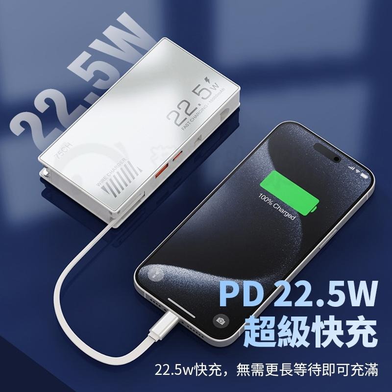 🎉標示WH🎉PD22.5W 自帶伸縮線行動電源 5合1多功能行動電源 10000mah 插頭 超級快充充電頭-細節圖5