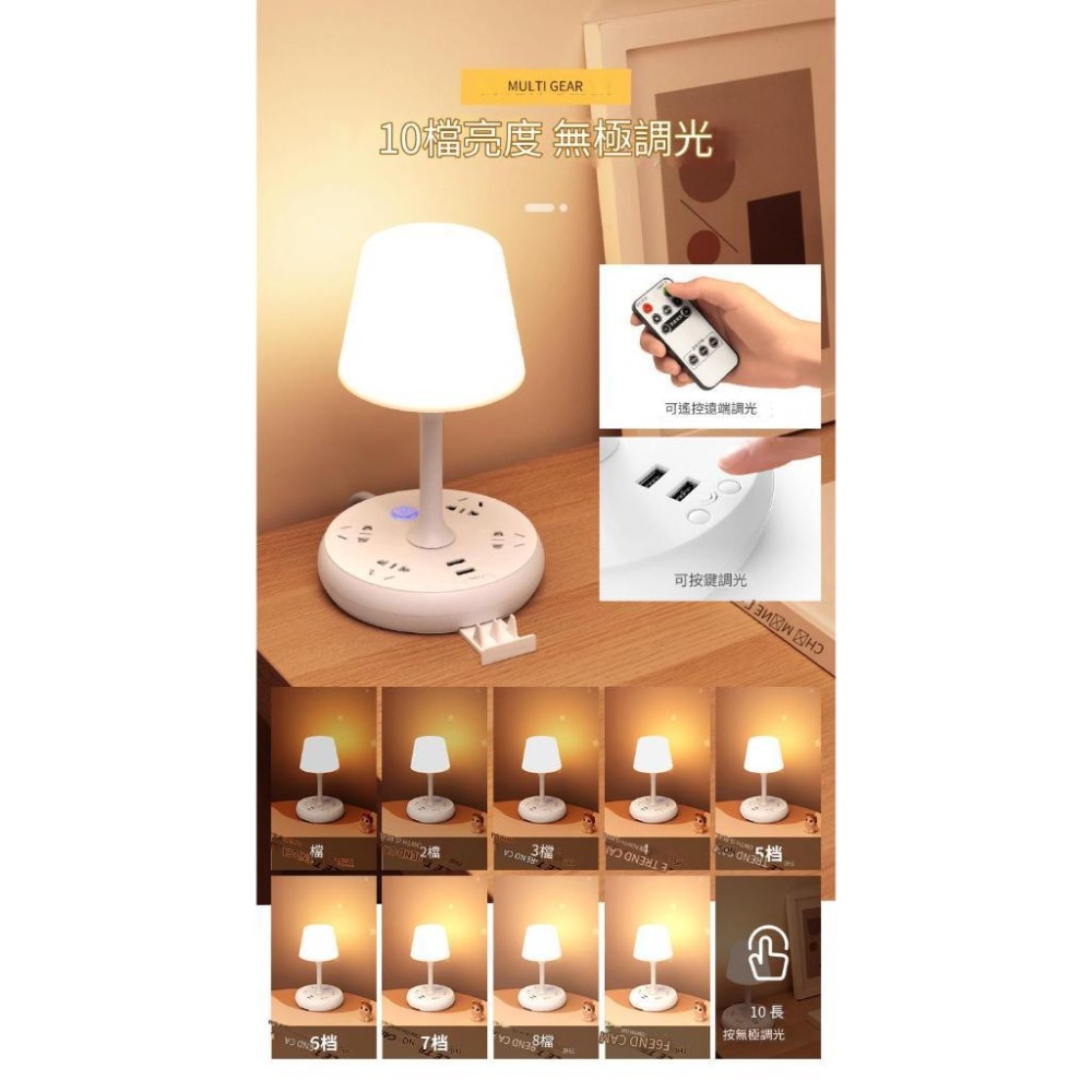 【新北出貨】多功能檯燈 遙控檯燈 USB電源插座 閱讀檯燈 臥室床頭燈 學生宿舍插電LED桌燈 護眼小夜燈 台燈-細節圖3
