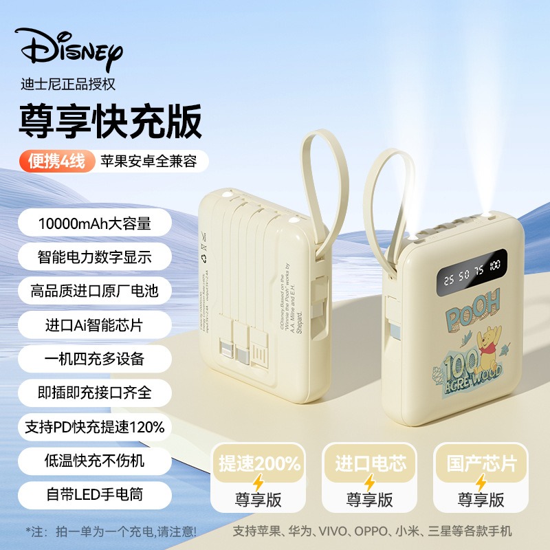 🎉新北出貨🎉Disney 迪士尼 行動電源 自帶四線 快充 10000毫安 迷你行動電源 口袋行動電源 便攜式-規格圖9