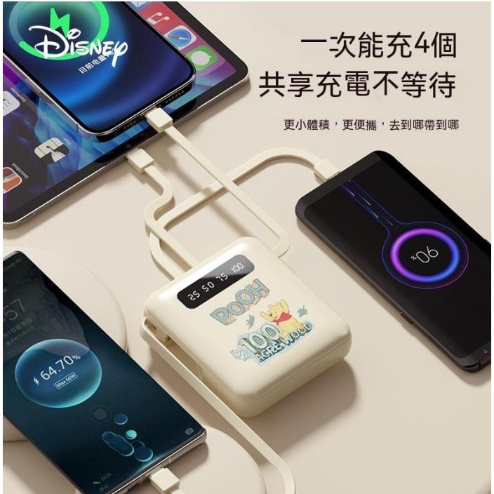 🎉新北出貨🎉Disney 迪士尼 行動電源 自帶四線 快充 10000毫安 迷你行動電源 口袋行動電源 便攜式-細節圖4