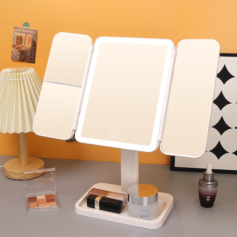 【圓角皮紋-可伸縮款】-無極調光三色立鏡