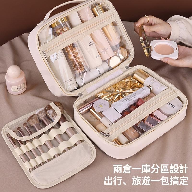 韓系時尚💥手提化妝包 LED鏡子化妝品收納包 旅行化妝包 多功能化妝包 盥洗包 大容量化妝包 分層化妝包 旅行收納-細節圖2
