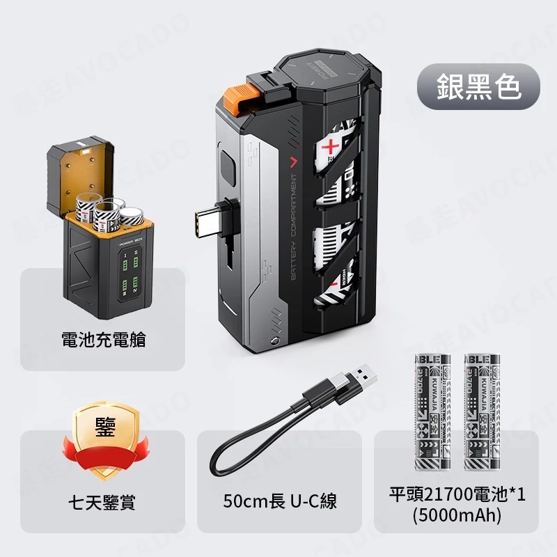 💛一秒滿電💛可換彈膠囊行動電源 20000mAh 可拆卸行充 行動充 WH 21700通用 戶外 附C+C雙向快充線-規格圖9