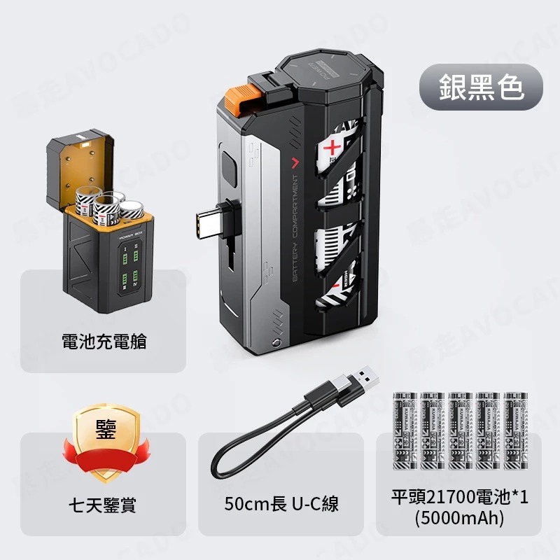 💛一秒滿電💛可換彈膠囊行動電源 20000mAh 可拆卸行充 行動充 WH 21700通用 戶外 附C+C雙向快充線-規格圖9