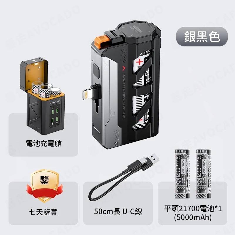 💛一秒滿電💛可換彈膠囊行動電源 20000mAh 可拆卸行充 行動充 WH 21700通用 戶外 附C+C雙向快充線-規格圖9