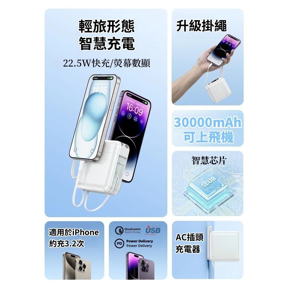 🎉3C Wh標示🎉八合一行動電源 行充30000mah 可充手錶 磁吸行動電源 快充行動電源 自帶線 充電寶 可上飛-細節圖2