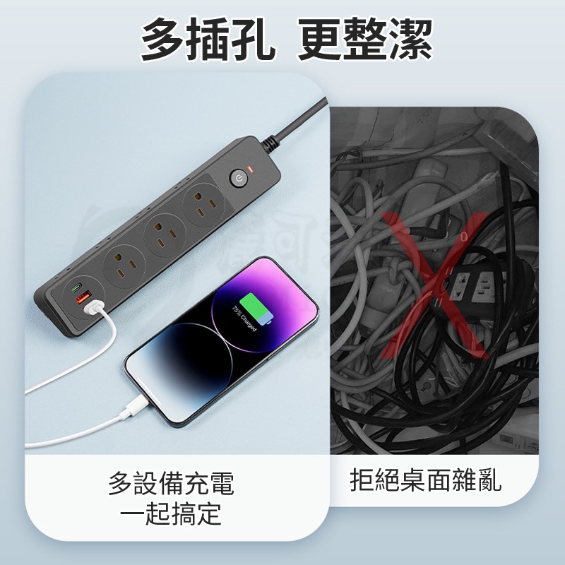 🔥多功能延長線🔥電源延長線 電源插座 9孔位 3USB+1Type-C接口 3腳插頭 排插-細節圖2