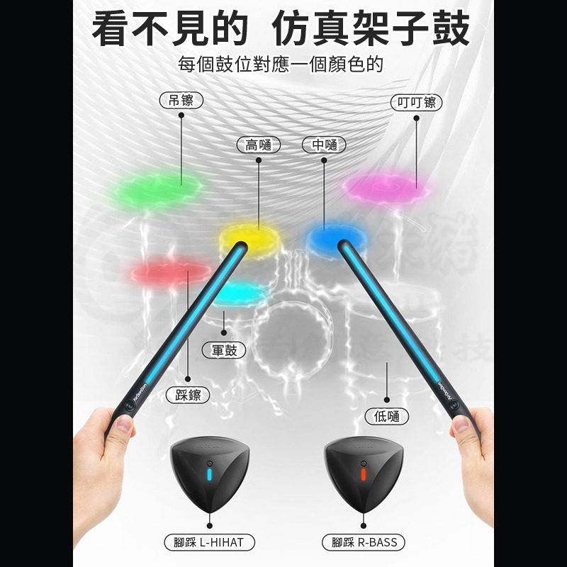 🎉新奇空氣架子鼓🎉空氣電子打鼓玩具 打鼓練手實用道具 家用初學者鼓棒 電子鼓 專業體感鼓 空氣架子鼓-細節圖7