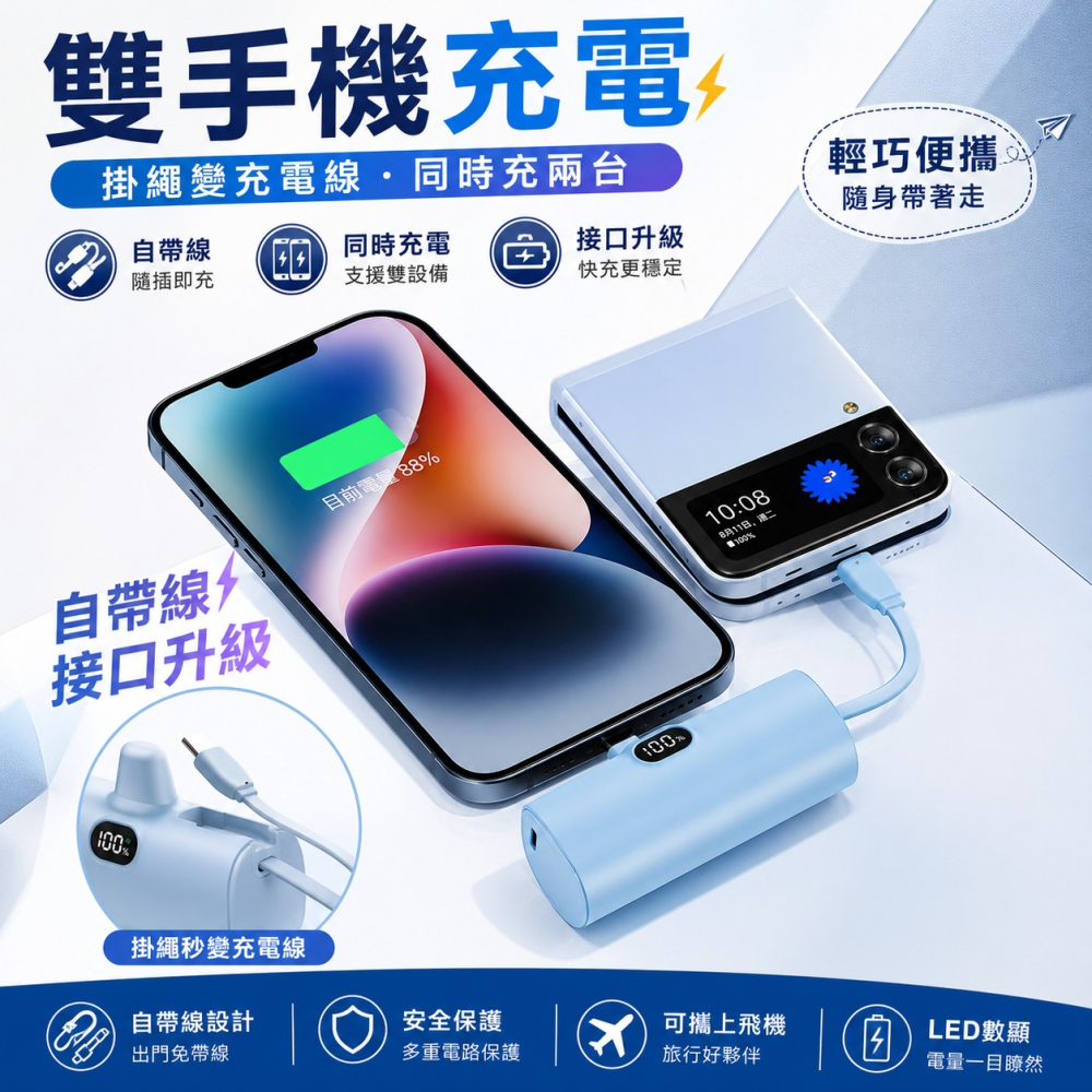 🔋加長版✈️口袋行動電源 膠囊行動電源 標WH+3C 迷你膠囊行動電源 直插式行動電源 快充 數顯 戶外移動電源-細節圖5