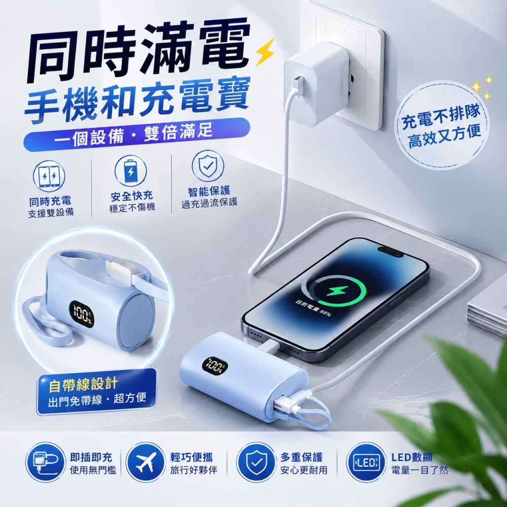 🔋加長版✈️口袋行動電源 膠囊行動電源 標WH+3C 迷你膠囊行動電源 直插式行動電源 快充 數顯 戶外移動電源-細節圖8