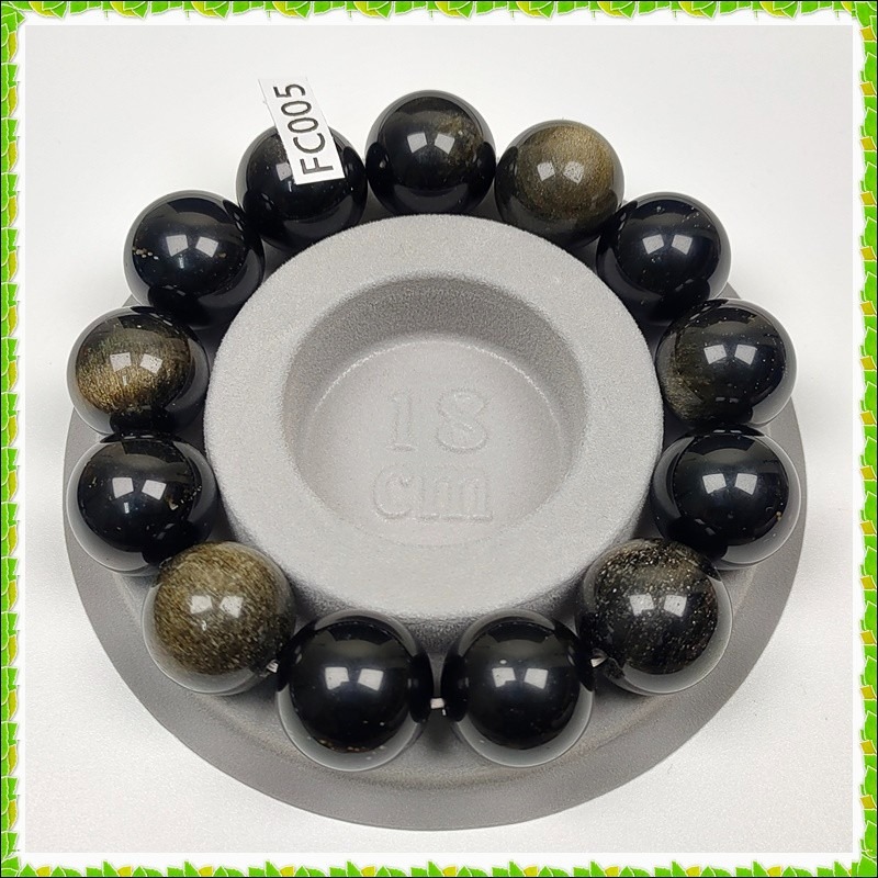 【彼啦能量館】黑曜石手珠 金曜眼 貓眼 17MM FC005-細節圖2