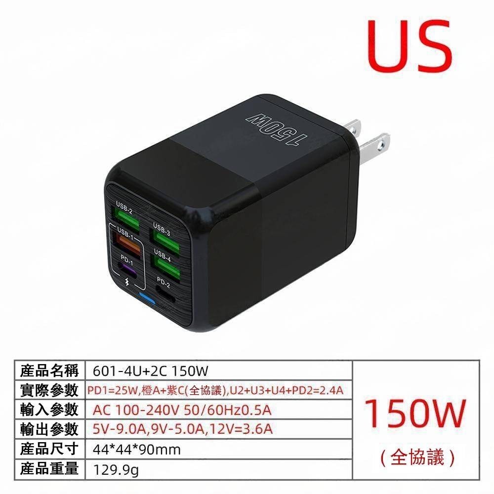 【新款6孔充電頭】多孔快速充電頭 PD+USB手機充電頭 多孔充電頭 充電頭快充 快速充電器 蘋果安卓 150W-細節圖3