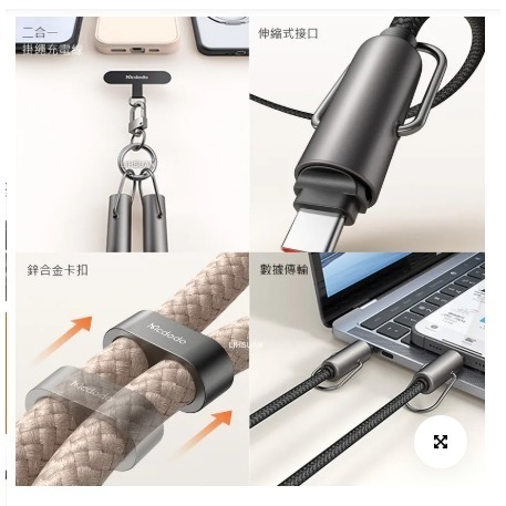 Mcdodo二合一 手機充電線掛繩 雙Type-C/PD充電傳輸快充線 type-c充電掛繩 手機背帶1.2M-細節圖5