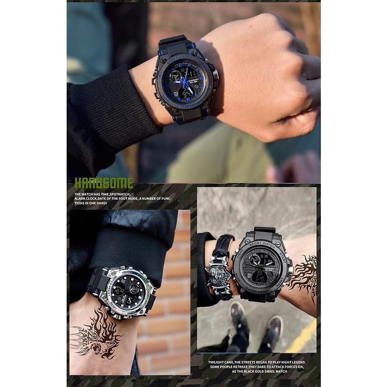 SANDA運動手錶 大錶盤學生手錶 雙顯手錶 夜光手錶男生 雙顯手錶 潮流防水電子錶 多功能電子手錶 數字錶-細節圖2