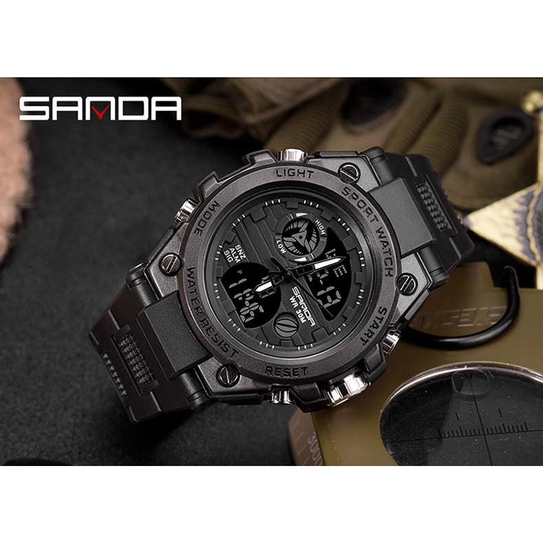 SANDA運動手錶 大錶盤學生手錶 雙顯手錶 夜光手錶男生 雙顯手錶 潮流防水電子錶 多功能電子手錶 數字錶-細節圖6