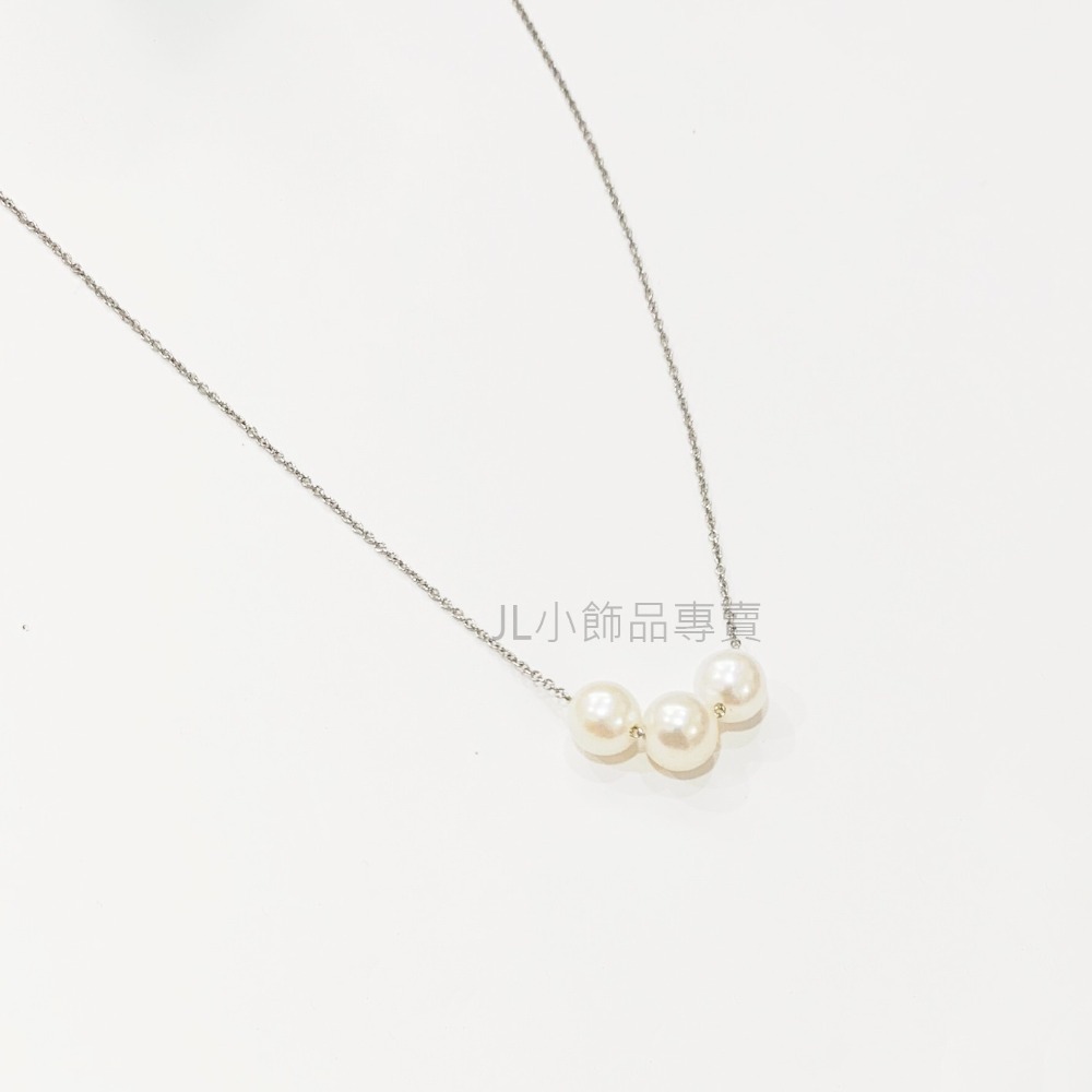 JL小飾品專賣❤ 不鏽鋼單顆(三顆)珍珠項鍊7.5-8.mm項鍊/鎖骨鏈 氣質款-細節圖2