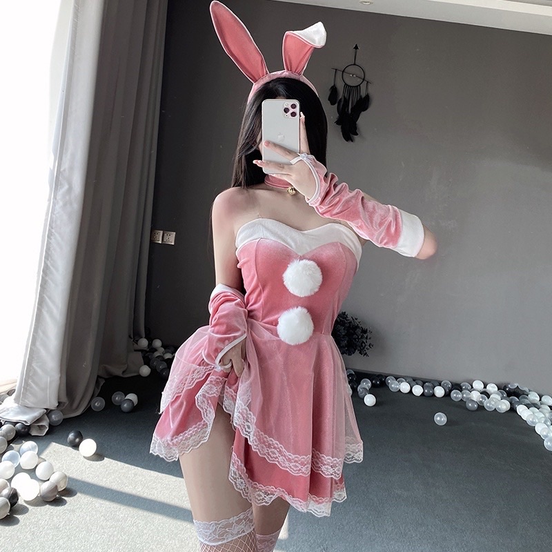 💦格雷房間💦現貨 聖誕節 萬聖節 蝴蝶結 絲絨睡衣 連身裙  兔女郎 cosplay 角色扮演 性感睡衣 A63-細節圖7