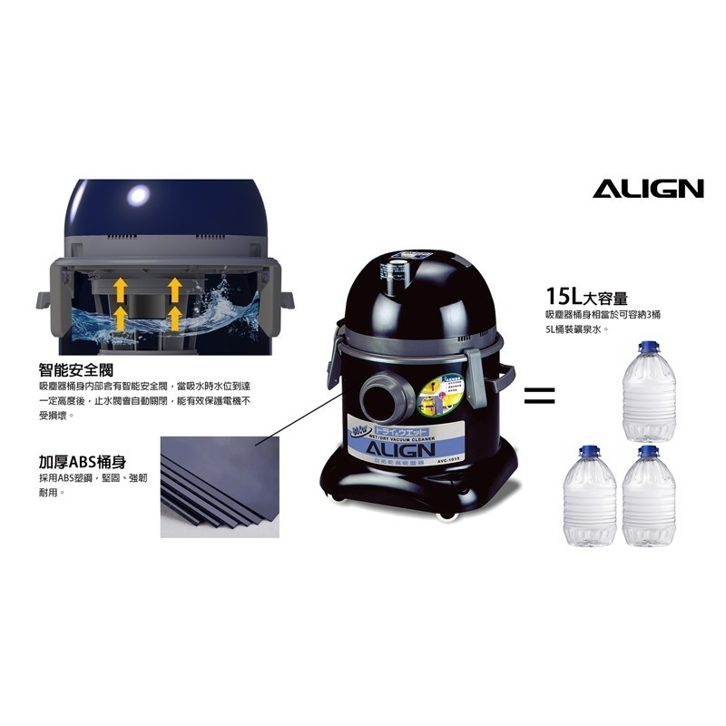 【宅配免運】 ALIGN亞拓吸塵器  家用型乾濕兩用吸塵器 AVC-1015 / 同東芝 TVC-1015-細節圖4