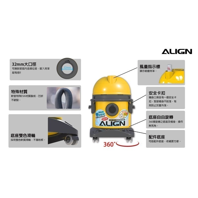 【宅配免運】 ALIGN亞拓吸塵器  家用升級版 乾濕二用吸塵器 AVC-2015 / 同東芝 TVC-2215-細節圖5