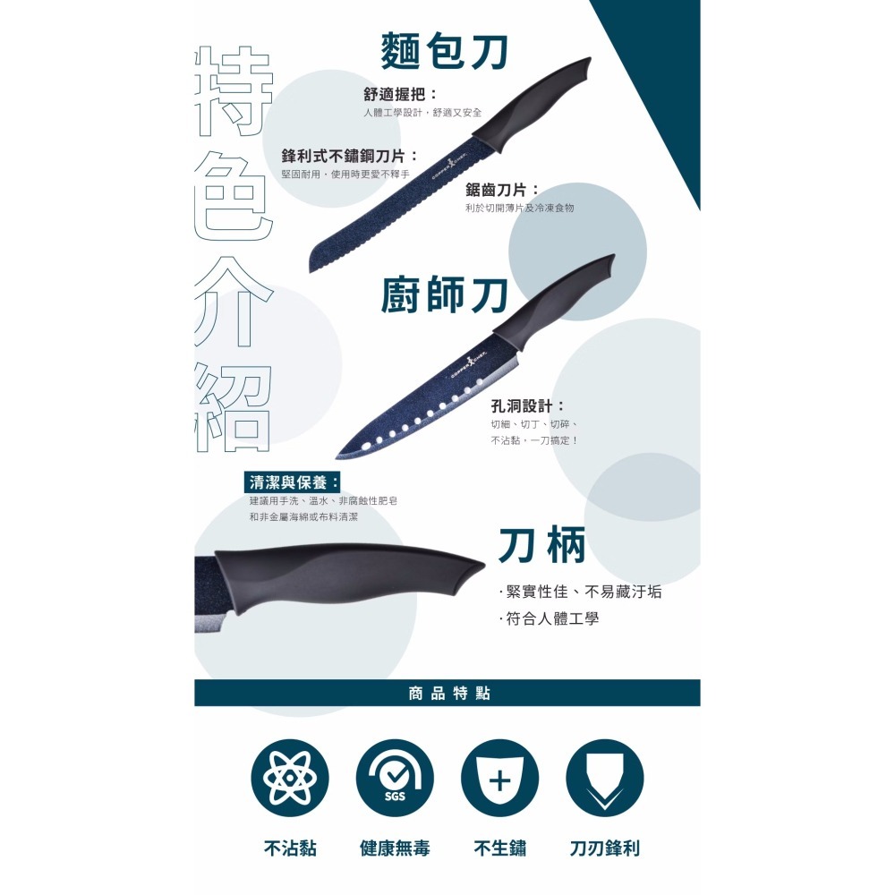 【開幕衝評價】COPPER CHEF 刀具組 精緻款藍鑽刀2件組 廚師刀 / 麵包刀 不鏽鋼刀 鋸齒刀-細節圖4