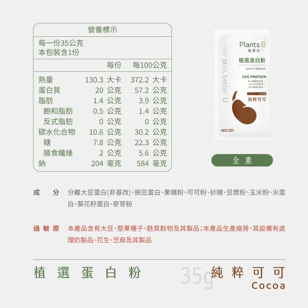 彼蛋白 植物蛋白隨身包 大豆蛋白 碗豆蛋白 純素蛋白 素食者 素食健身-規格圖8