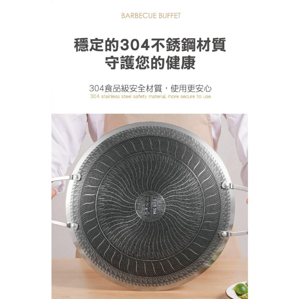 【Dashiang】日式多功能 304不銹鋼烤盤 不沾烤盤 少油 輕油煙 電磁爐 IH爐可用 多種爐適用 38CM-細節圖3