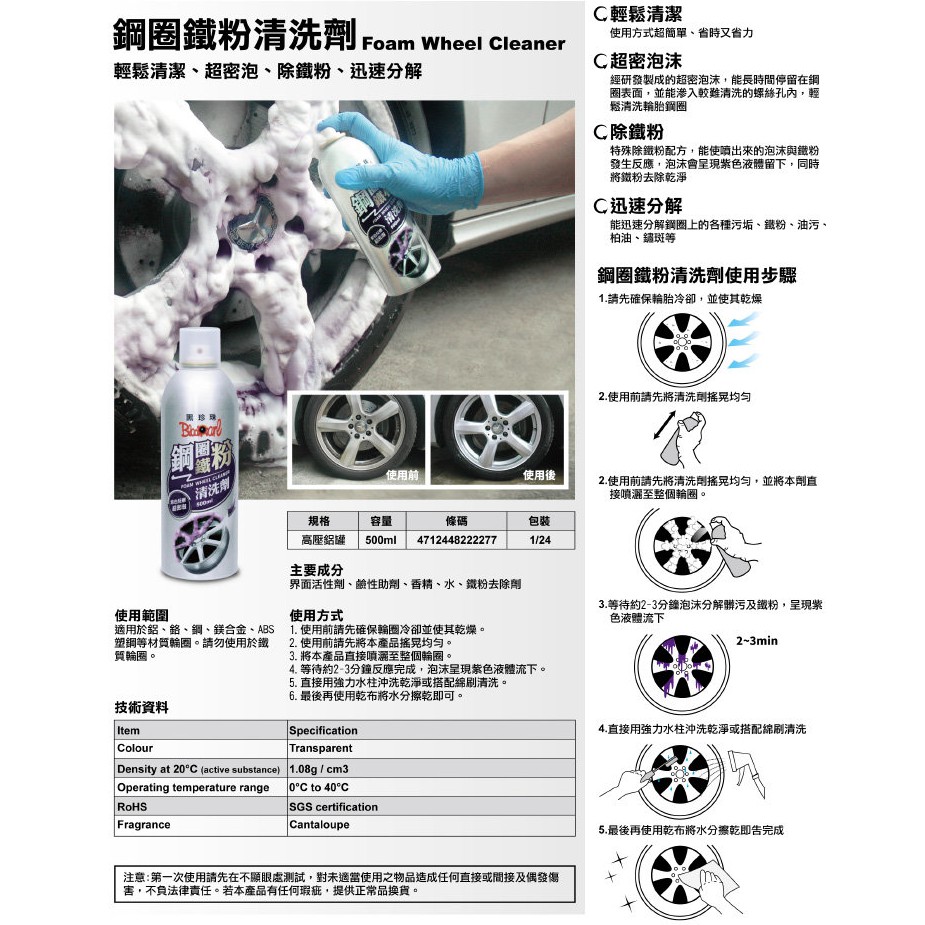 黑珍珠 鋼圈鐵粉清洗劑 500ML (FRRC-004) 【業興汽車精品百貨】-細節圖3