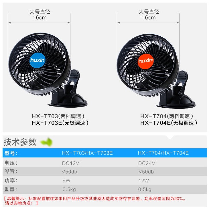 HUXIN 湖鑫 車用電風扇 6吋單頭 吸盤固定 12/24V (HX-T703E)【業興汽車精品百貨】-細節圖5