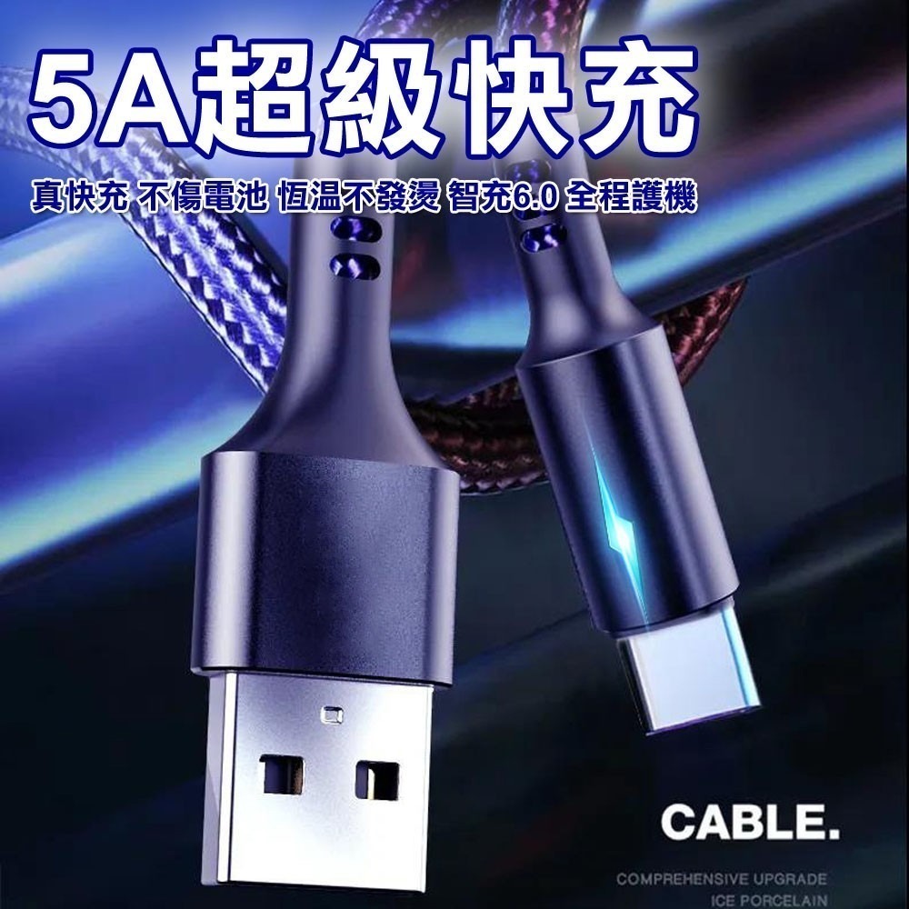 【免運】5A電源顯示魚線編織快充數據線 Lightning   TYPE-C   Micro USB-細節圖2